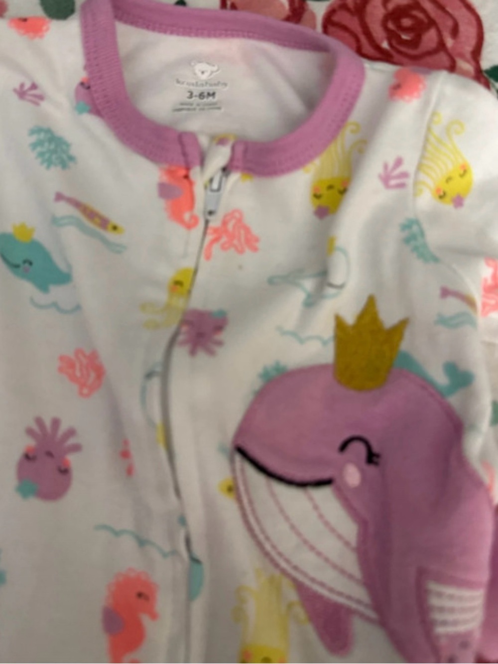 3-6M Purple Whale Zip Front Baby One-Piece